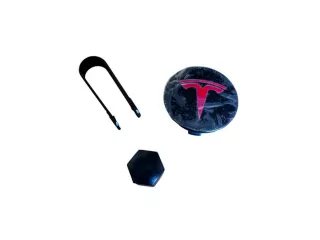 Tesla felni agyburkolat, matt fekete, piros T, 4 darabos készlet, Model Y (1)