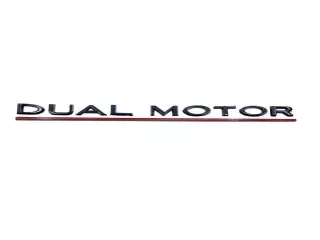 Tesla „DUAL MOTOR” Performance embléma, matt fekete, piros vonallal, Model 3 / Model Y (1)